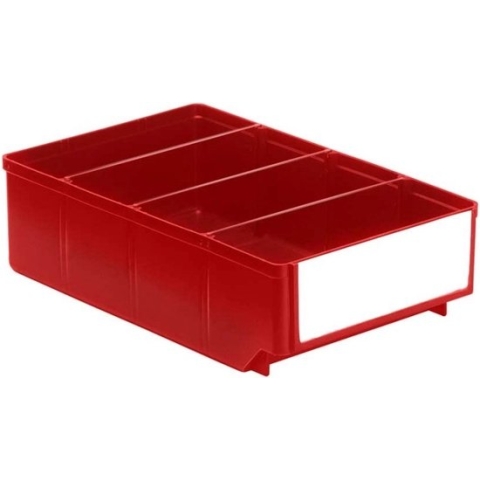 Stellingbak,magazijnbak, materiaalbak, onderdelenbak met de afmeting van 30 x 18,6 x 8,3 cm (LxBxH) verpakt per 15 stuks.