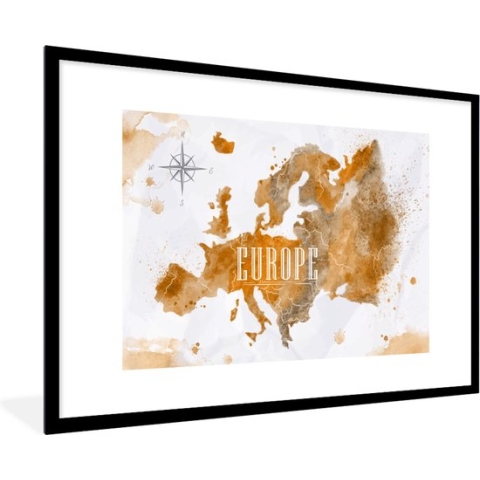 Fotolijst incl. Poster - Wereldkaart - Europa - Kleur - 120x80 cm - Posterlijst
