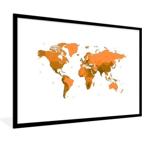 Fotolijst incl. Poster - Wereldkaart - Oranje - Simpel - 120x80 cm - Posterlijst