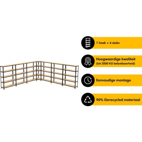 Life’s Green Stelling Set 120 cm - Opbergrek - Stellingkast - 6x 120*30*180 cm - 1x Hoekstelling - Zwart