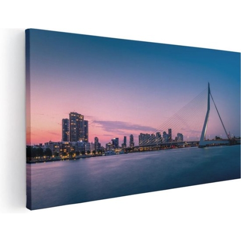 Artaza Canvas Schilderij Erasmusbrug In Rotterdam Met Zonsondergang - 120x60 - Groot - Foto Op Canvas - Canvas Print