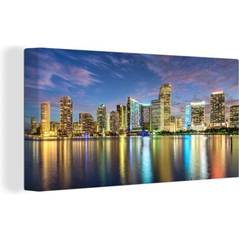 Canvas Schilderij Skyline Miami - 160x80 cm - Wanddecoratie