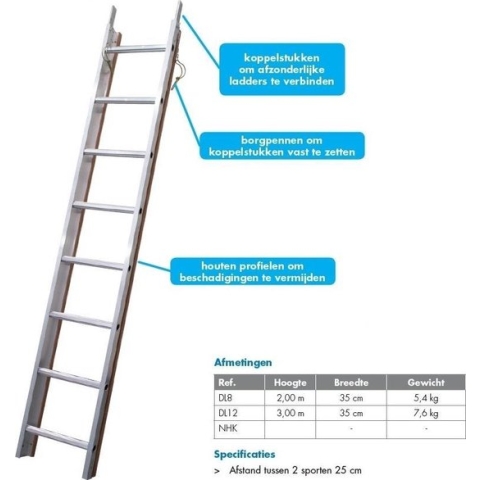 Solide dakladder 3m - 12 treden