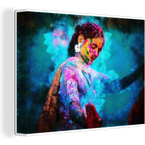Canvas Schilderij Holi festival - India - Vrouw - 120x90 cm - Wanddecoratie