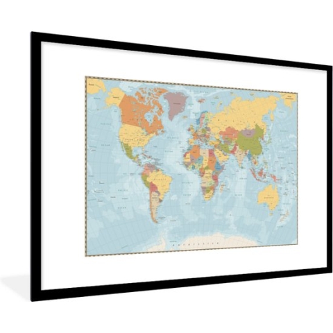 Fotolijst incl. Poster - Wereldkaart - Kleuren - Atlas - 120x80 cm - Posterlijst