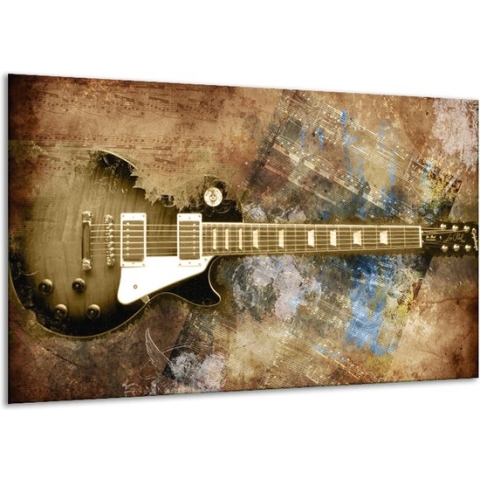 Schilderij Op Canvas Gitaar, Muziek - Bruin - 120x70cm 1Luik - Foto Op Canvas - GroepArt 6000+ Schilderijen 0p Canvas Art Collectie - Wanddecoratie - Woonkamer - Slaapkamer - Canvas Print