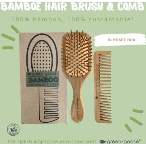 COM-FOUR® 2-delige premium haarverzorgingsset, universele borstel en stylingkam van bamboehout, bamboe haarborstel en stylingkam voor elk haartype