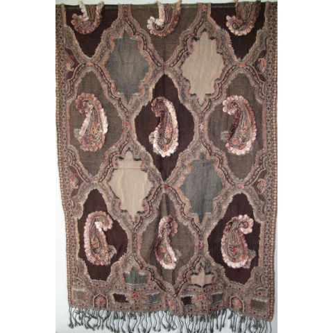 1001musthaves.com Wollen winter dames sjaal bruin beige met applicaties 70 x 180 cm
