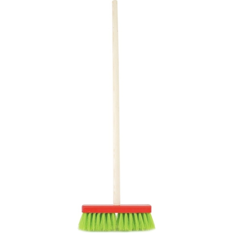 Buiten kinderbezem groen met houten steel 80 cm - Kinderspeelgoed schoonmaakartikelen/buitenbezems