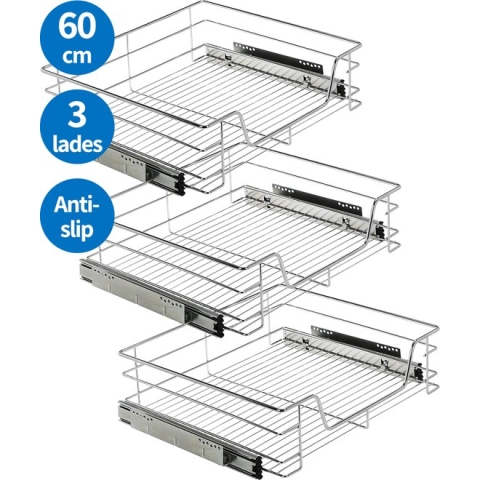 TomorrowNow® - 3-Delige Set Inbouw Schuiflades Voor Keukenkast - 60 cm - Met ComfortSlide Geleiderails - Met Antislip