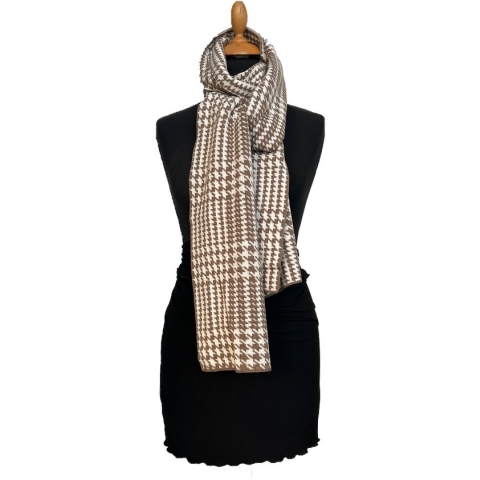 HIGHFIELD SHAWL MADE IN ITALY DESSIN Pied-de-Poule. KLEUR TOUPE/WIT CA. 30 X 210CM