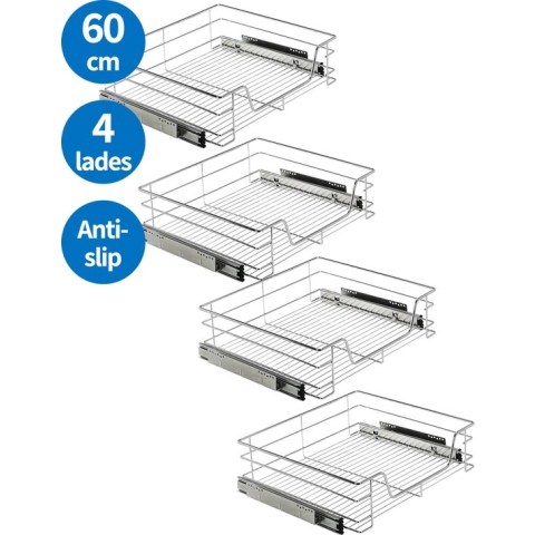 TomorrowNow® - 4-Delige Set Inbouw Schuiflades Voor Keukenkast - 60 cm - Met ComfortSlide Geleiderails - Met Antislip