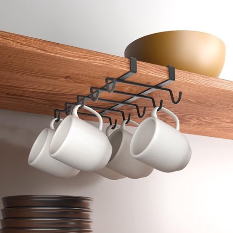 Tomado Metaltex - Kopjes ophangen aan plank - Zwart - Ophangen zonder boren - Check video