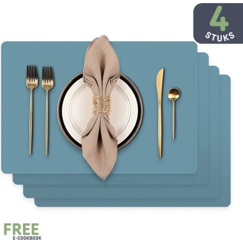 Placemats van Sophie Nordinn® - Placemat Vaxjo (Turquiose) - Placemats Kunststof - Set 4 stuks - 30x40 cm