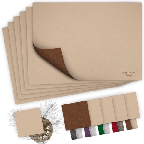 Sølmo® Designers Placemats / Onderzetters van Vilt voor Borden en Glazen - hittebestendig - 12-delige - Dubbelzijdig - beige/bruin