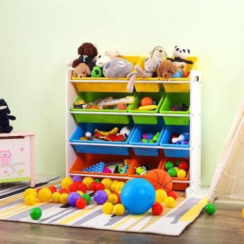 Opbergkast kinderen met 12 bakken - Opbergrek voor opbergen van speelgoed, boeken en knuffels - Kinderkast / organizer / speelgoedrek / speelgoedkast voor kinderkamer in wit - Decopatent®