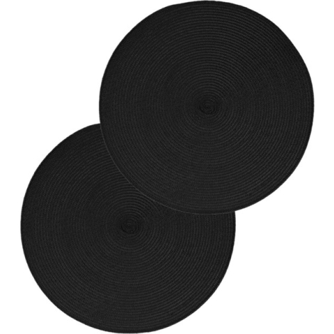 Set van 6x stuks placemats zwart - gevlochten kunststof - 38 cm - Onderleggers