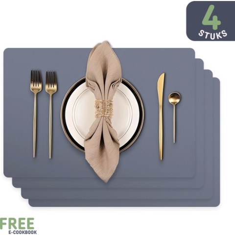 Placemats van Sophie Nordinn® - Placemat Vaxjo (Donkergrijs) - Placemats Kunststof - Set 4 stuks - 30x40 cm