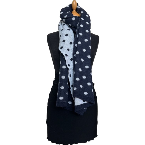 HIGHFIELD SHAWL GEBREID “DOTS” MARINE-NAVY, 60 X 190CM