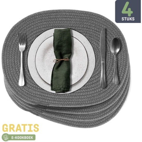 Placemats van Sophie Nordinn® - Placemat Abisko (Donkergrijs) - Set (4 stuks) van Katoen - 43 cm x 34 cm