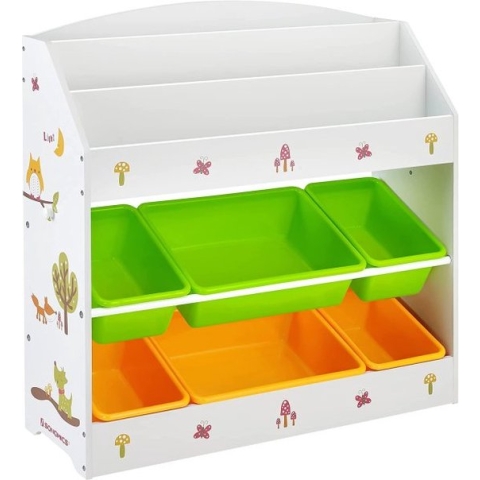 Opbergkast Voor Kinderen, Boekenrek Met 3 Verdiepingen En 6 Uitneembare Containers Voor Kinderkamer, Kleuterschool, Meerkleurig, Wit