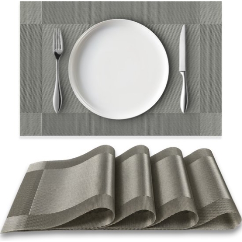 Loti Living Placemats 4 Stuks – Placemats Kunststof – Placemats Plastic - Onderlegger -30x45cm – Metallic grijs