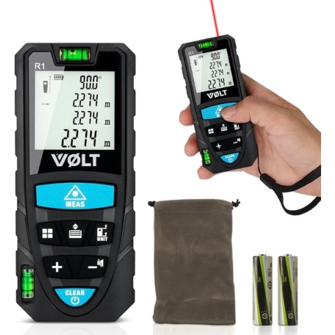 Afstandmeter - VØLT Professionele Laser Afstandsmeter 100m met Twee waterpassen en uitgebreide meetopties - Digitaal Meetapparaat voor Lengte (m)  / Oppervlakte (m2) / Volume (m3) - Binnen en Buiten - Stof- en Spatwaterdicht