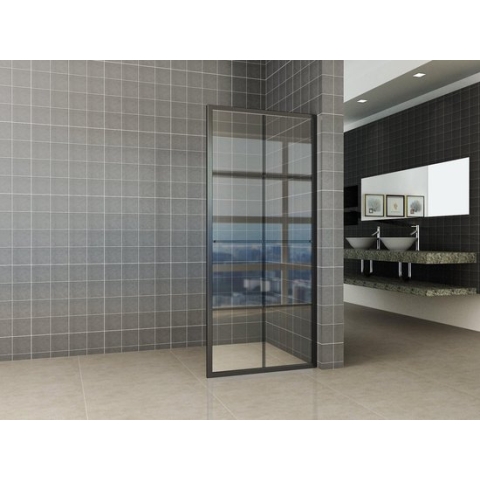 Douchewand inloopdouche 100x200 zwart met handdoekhouder