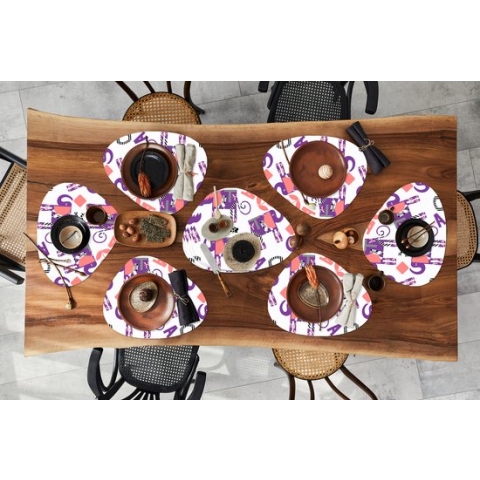 Placemat organisch - Placemats organic - Onderleggers - Olifanten - Bladeren - Paars - Patroon - 10 stuks