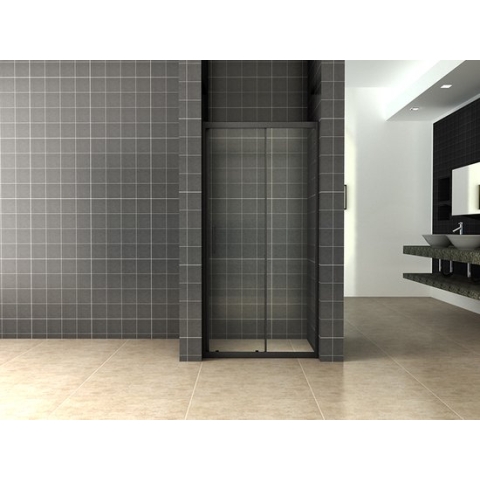 Bally Skyline Nisdeur Douche Schuifdeur Met Mat Zwart Profiel 140x200cm 8mm Antikalk Veiligheidsglas Met NANO Coating