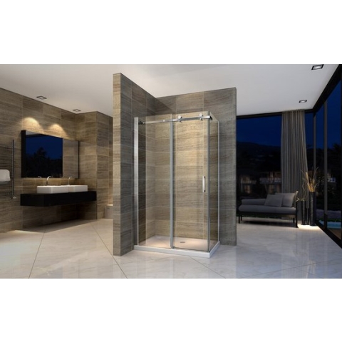 Hoekinstap Douchecabine Schuifdeur 900x1200x1950mm Nano (Antikalk) Coating 8mm Veiligheidsglas Chroom Profiel Easy Clean