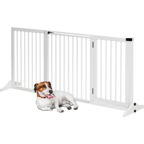 Hondenhek - Honden hek - Dog barrier - Traphekje zonder boren - Traphek - B113-166 x H71 cm - Wit