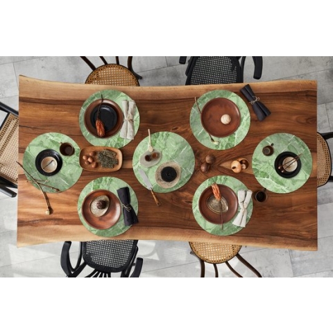 Ronde placemats - Onderlegger - Placemats rond - Graniet print - Keien - Wit - Groen - 8 stuks