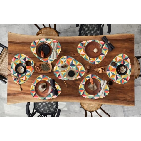 Placemat organisch - Placemats organic - Onderleggers - Retro - Regenboog - 3D - Geometrie - Driehoek - 8 stuks