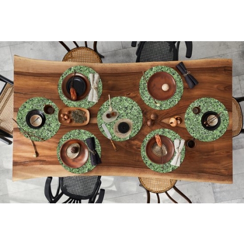 Ronde placemats - Onderlegger - Placemats rond - Steen - Groen - Graniet print - Zwart - 8 stuks