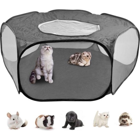 Kleine dierentent, opzetkooi voor huisdieren, opvouwbare huisdierkooi, voor binnen en buiten, oefeninghek met overkapping, mesh, hamster box, tuin, hek, speelruimte, ademend voor konijn, cavia, fretten