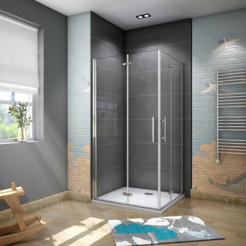 vierkante douchecabine 100x90x185cm,dubbele vouwdeur,hoek instap,6mm veiligheidsglas nano coating