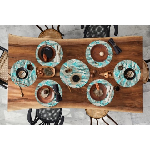 Ronde placemats - Onderlegger - Placemats rond - Patronen - Olieverf - Turquoise - 10 stuks