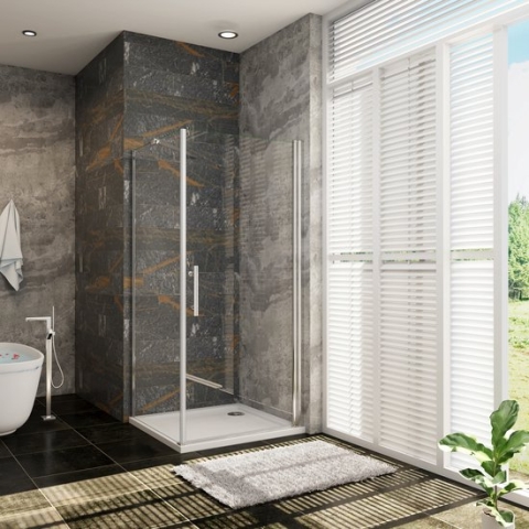 Serie Holly - Douchecabine Rechthoek - 80x100 - Draaideur Met Vaste Wand - Chroom Profiel - Antikalk - 6mm Helder Veiligheidsglas