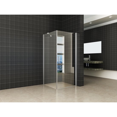 Bally Single Douche Swingdeur Met Zijwand UNI En Chroom Profiel 100x100x200cm 8mm Antikalk Veiligheidsglas Met NANO Coating Chroom