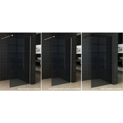 Wiesbaden Slim - Inloopdouche / Douchewand - 80x200 - Rookglas - Antikalk - 8mm Veiligheidsglas - Excl. Stabilisatiestang en Profielset