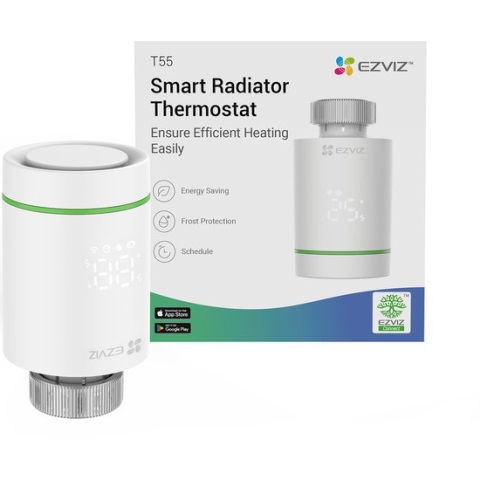 Ezviz T55 Slimme thermostaten – Slimme radiatorknop – Thermostaatkraan – Bluetooth – Bediening via App - Verbruiksoverzicht – Spraakbesturing met Alexa en Google Assistant