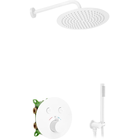 MANDEE.NL - Milera Mat Wit Inbouw ANTI-KALC-systeem Doucheset - inbouwkraan, regendouche, regendouche-arm, 1500 mm slang, handdouche, handdouchehouder, afdekhoezen MATERIAAL MESSING