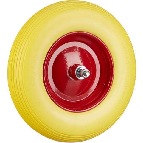 Relaxdays kruiwagenwiel rubber - bolderwagenwiel met as - antilekband stalen velg - geel