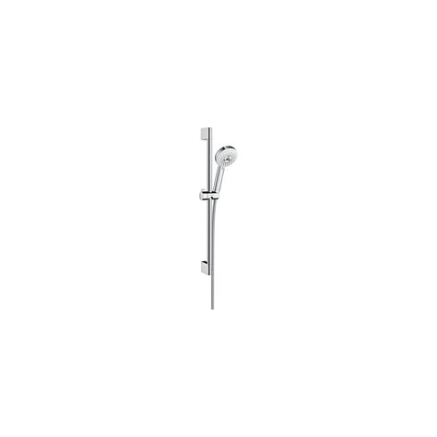 hansgrohe Crometta 100 glijstangset met Crometta 100 Multi handdouche 65cm met MetaflexC doucheslang van 160 cm - wit/ chroom - diameter handdouche 100 mm