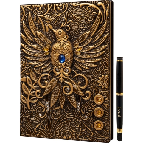 3D Faux-Leather Notebook - Gold Phoenix