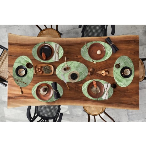 Placemats ovaal - Onderleggers - Ovale placemats - Keien - Wit - Groen - Graniet print - 8 stuks