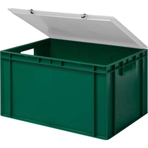 Design Eurobox Stapelbox, opslagcontainer, kunststof doos in 5 kleuren en 16 maten, met transparant deksel (mat), groen, 60 x 40 x 33 cm
