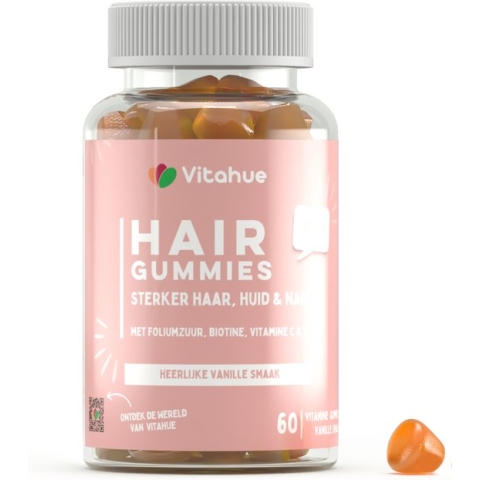 Vitahue - Hair, Skin & Nails vitamine gummies - 60 stuks - haar vitamines - bevat alle essentiële voedingsstoffen voor gezond en sterk haar, nagels en huid - Vegan - Halal - Bevorderd collageen aanmaak