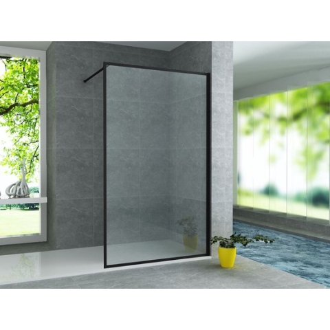 INLOOPDOUCHEWAND MAT ZWART PROFIEL/RAND 80X200CM 8MM